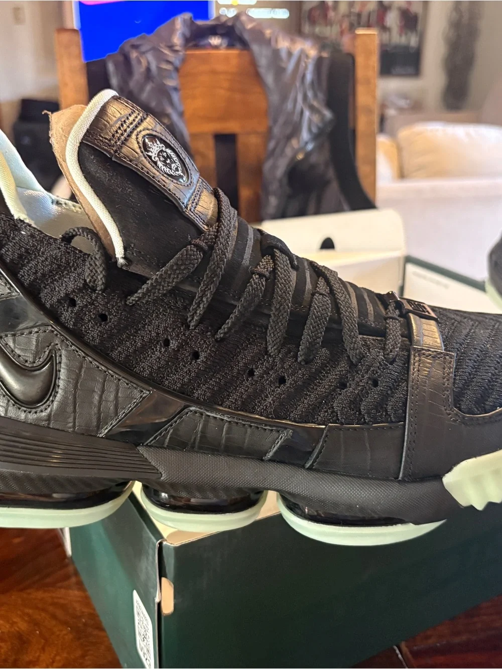 Nike Men’s Black Knit & Croc-Textured Basketball Sneakers